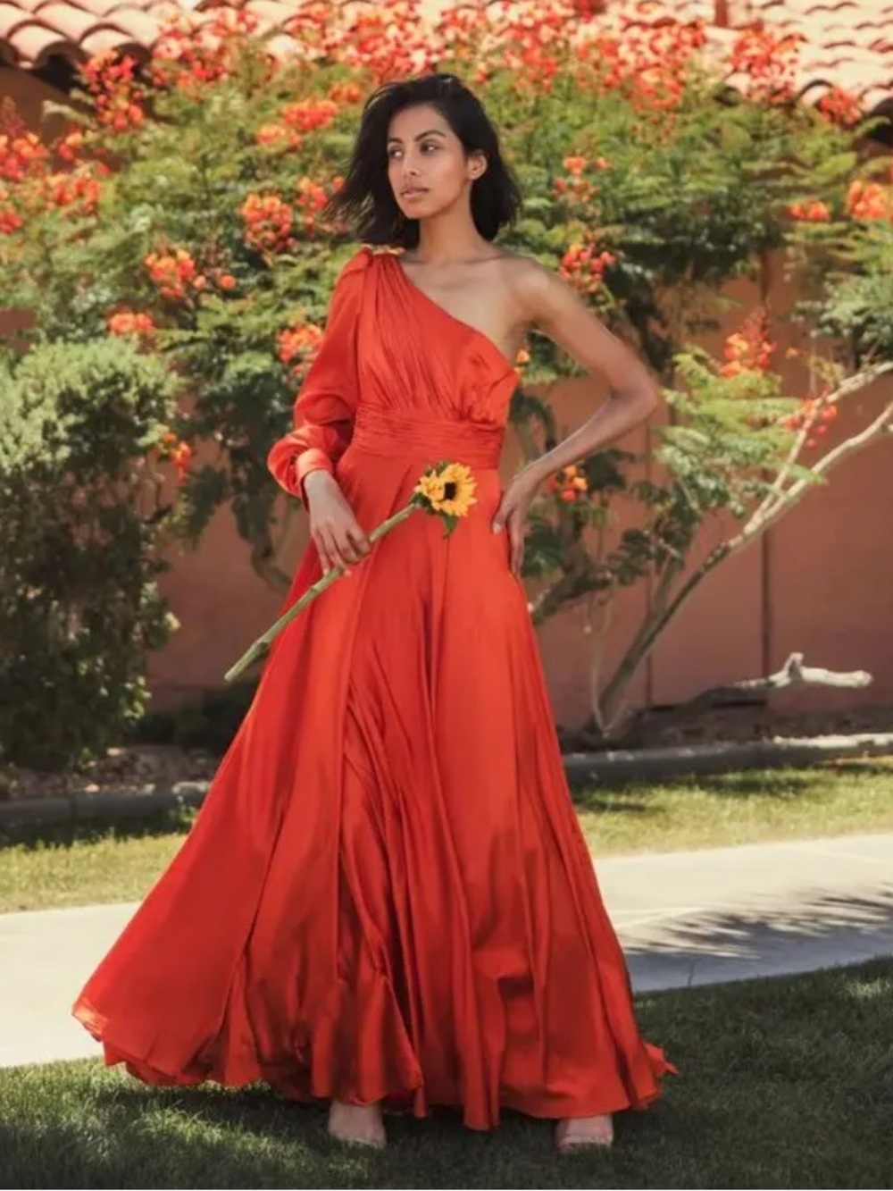 Mac Duggal by Ieena 67866 One-Shoulder Gown With Bishop Sleeve